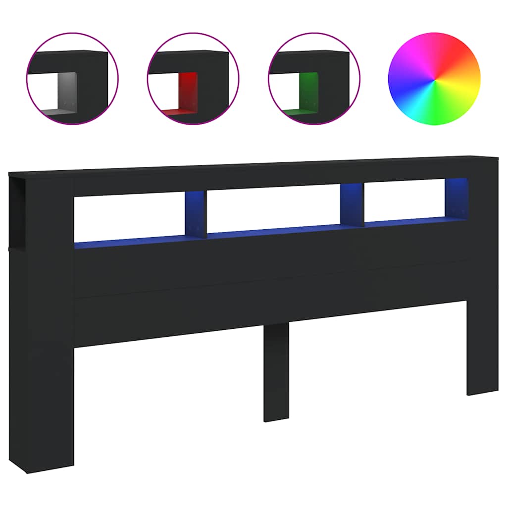 vidaXL LED Headboard Black 220x18,5x103,5 cm Engineered Wood