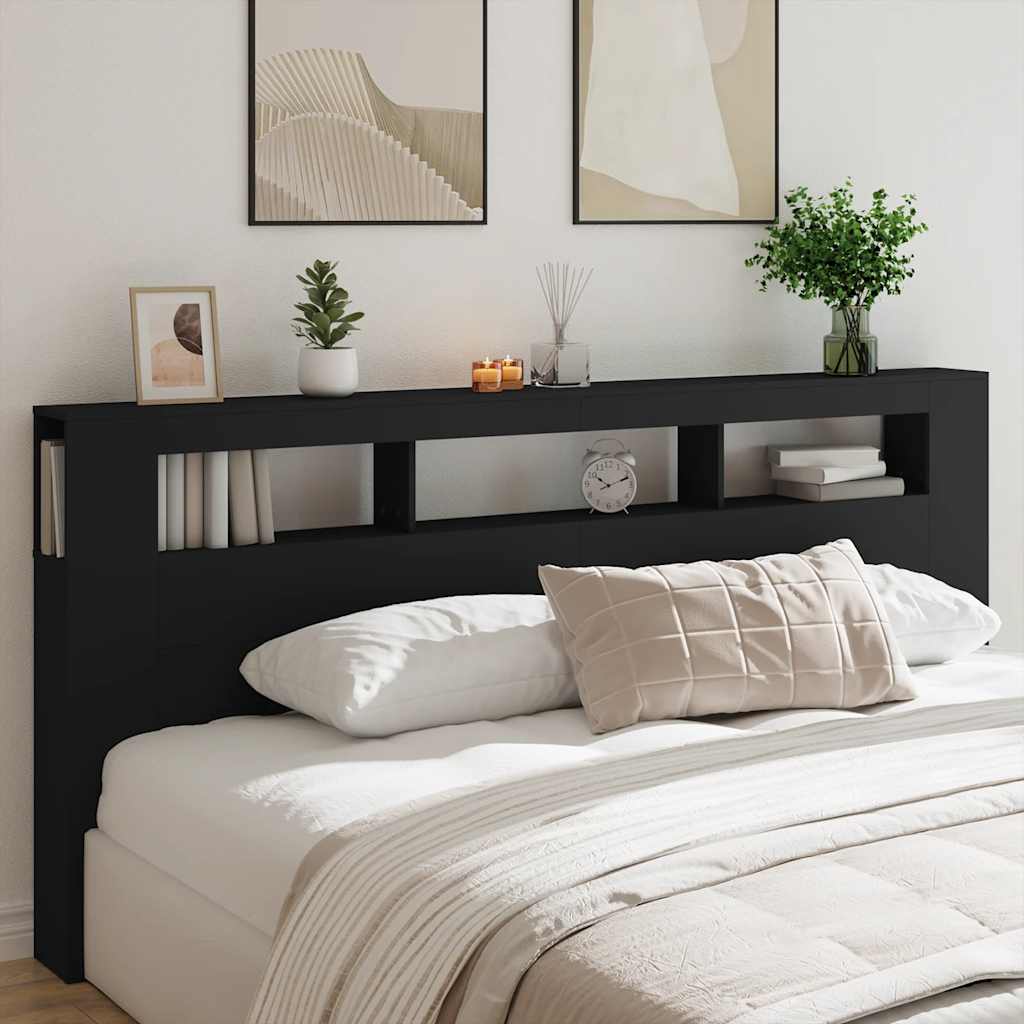 vidaXL LED Headboard Black 220x18,5x103,5 cm Engineered Wood