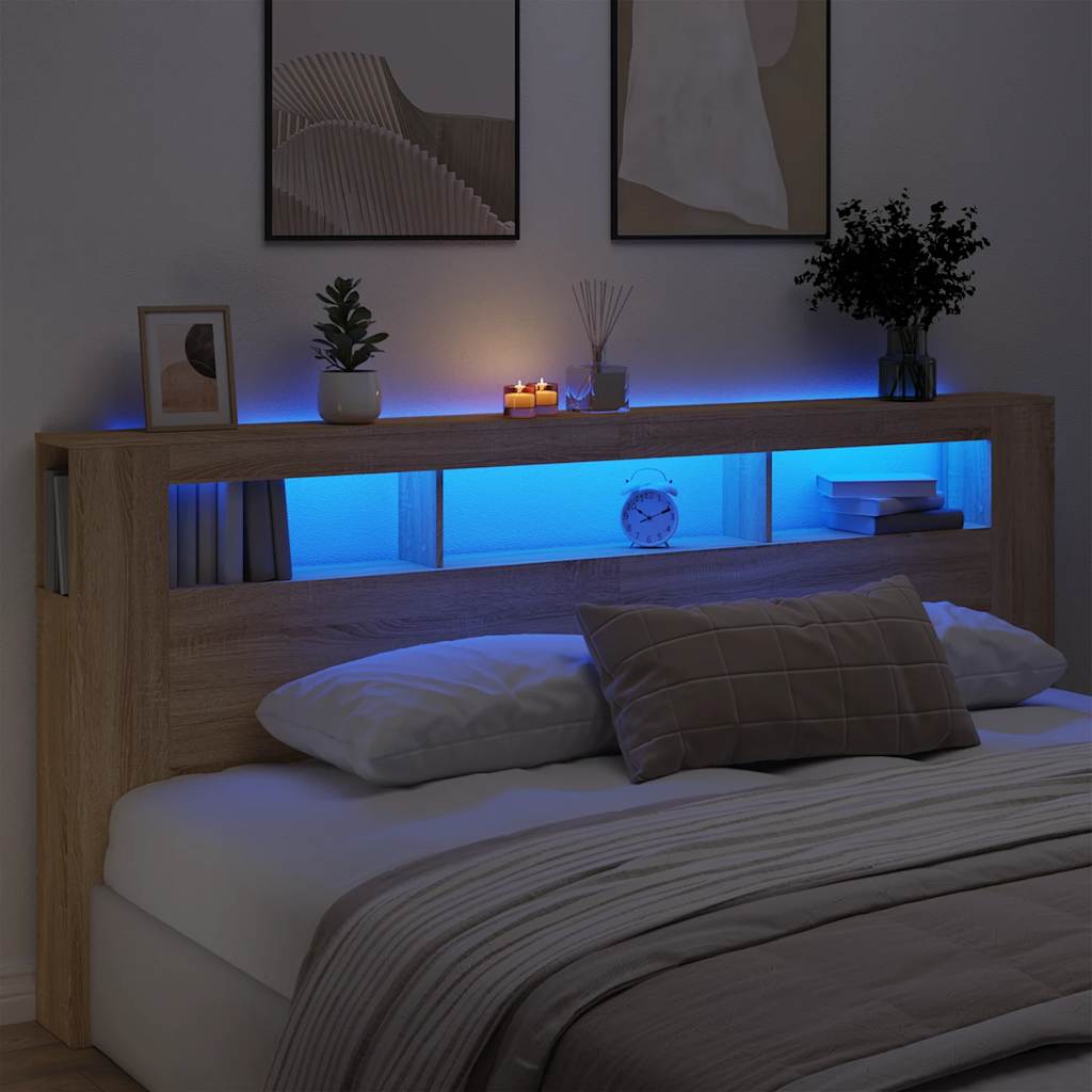vidaXL LED Headboard Sonoma Oak 220x18,5x103,5 cm Engineered Wood