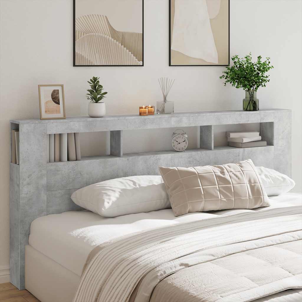 vidaXL LED Headboard Concrete Grey 220x18,5x103,5 cm Engineered Wood