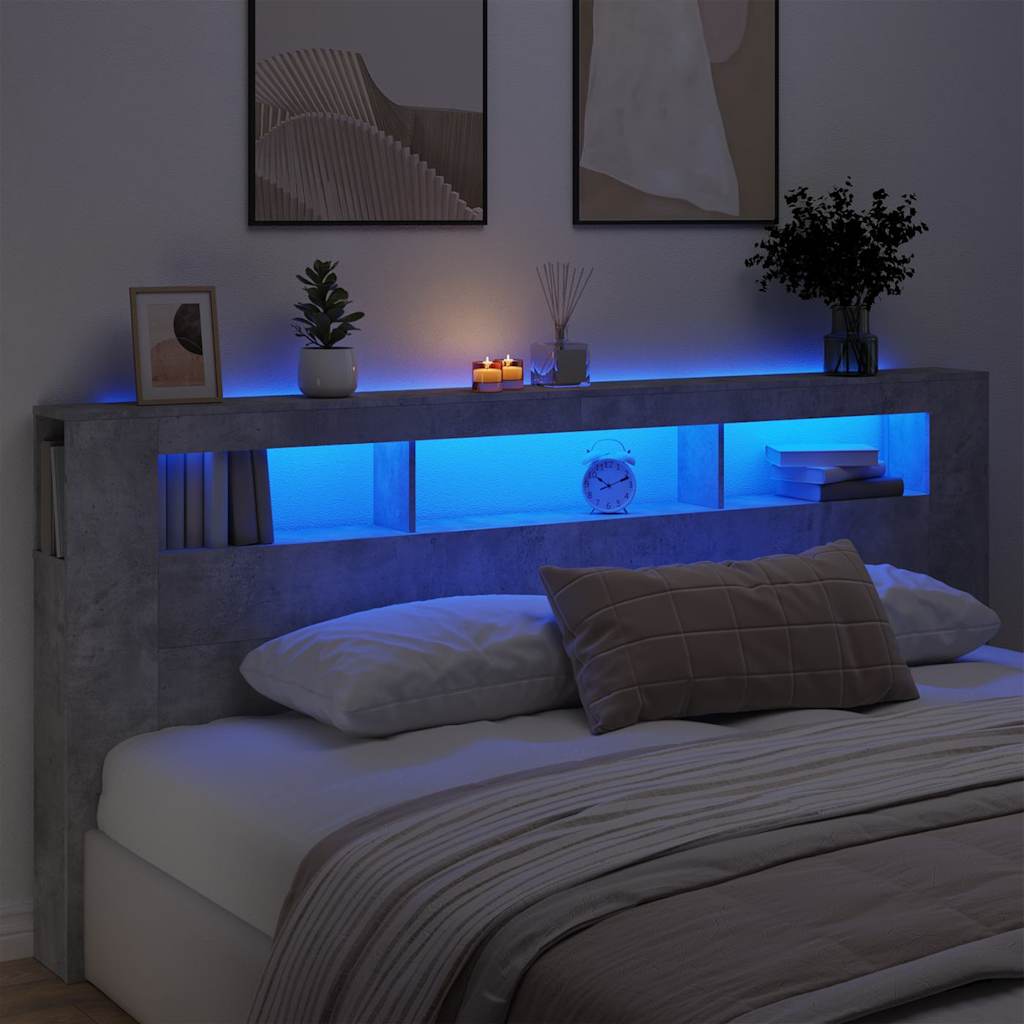 vidaXL LED Headboard Concrete Grey 220x18,5x103,5 cm Engineered Wood