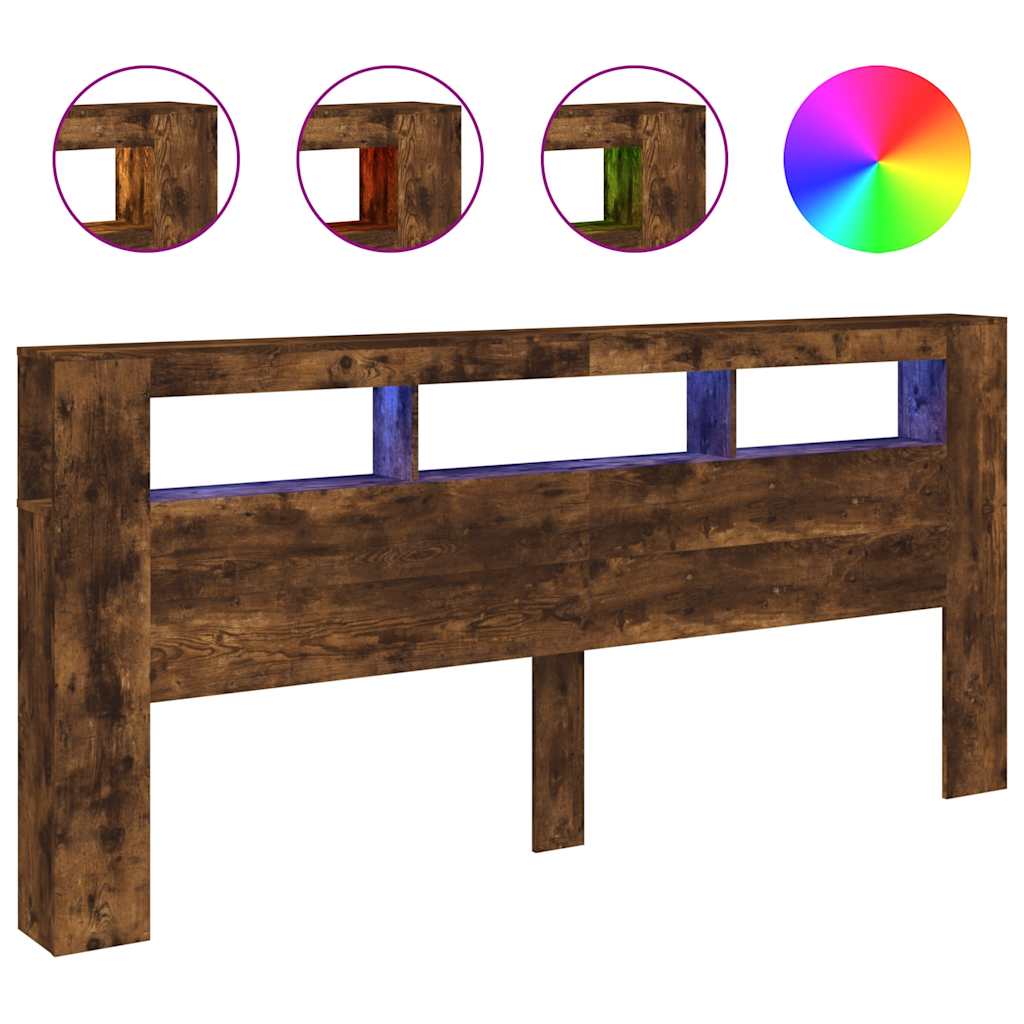 vidaXL LED Headboard Smoked Oak 220x18,5x103,5 cm Engineered Wood