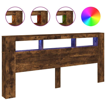 vidaXL LED Headboard Smoked Oak 220x18,5x103,5 cm Engineered Wood
