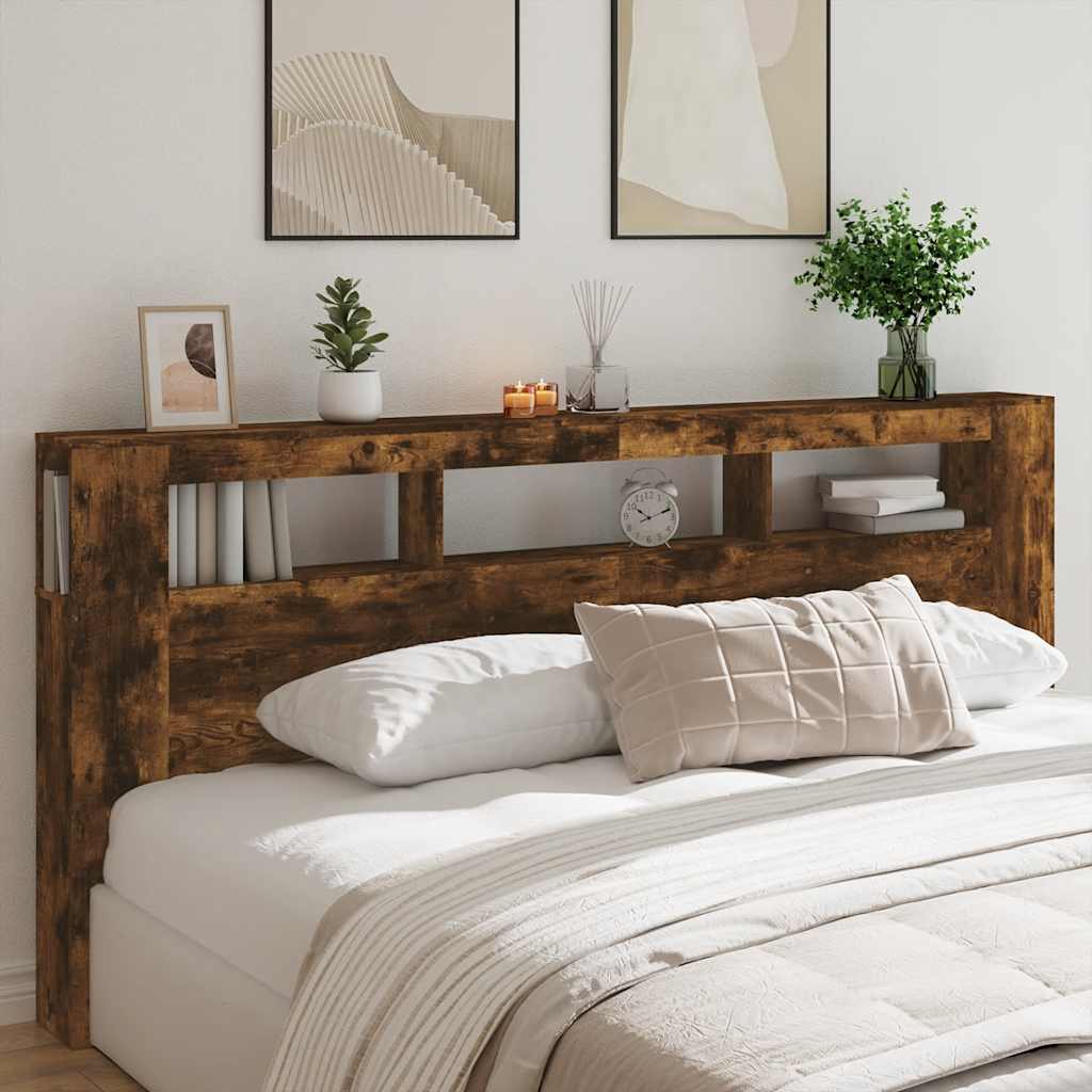 vidaXL LED Headboard Smoked Oak 220x18,5x103,5 cm Engineered Wood