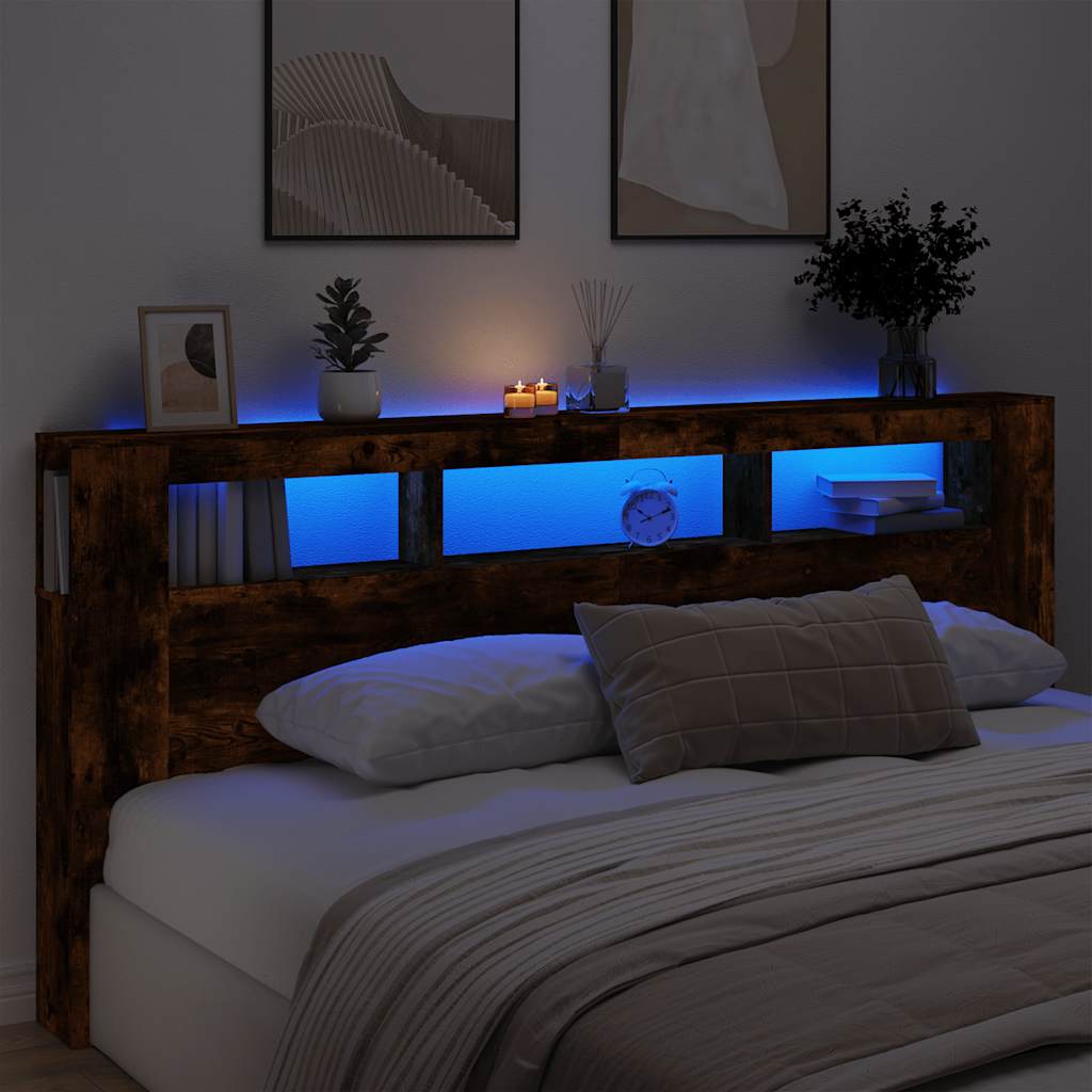 vidaXL LED Headboard Smoked Oak 220x18,5x103,5 cm Engineered Wood