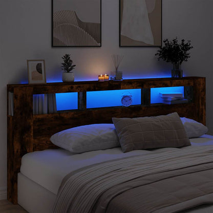 vidaXL LED Headboard Smoked Oak 220x18,5x103,5 cm Engineered Wood