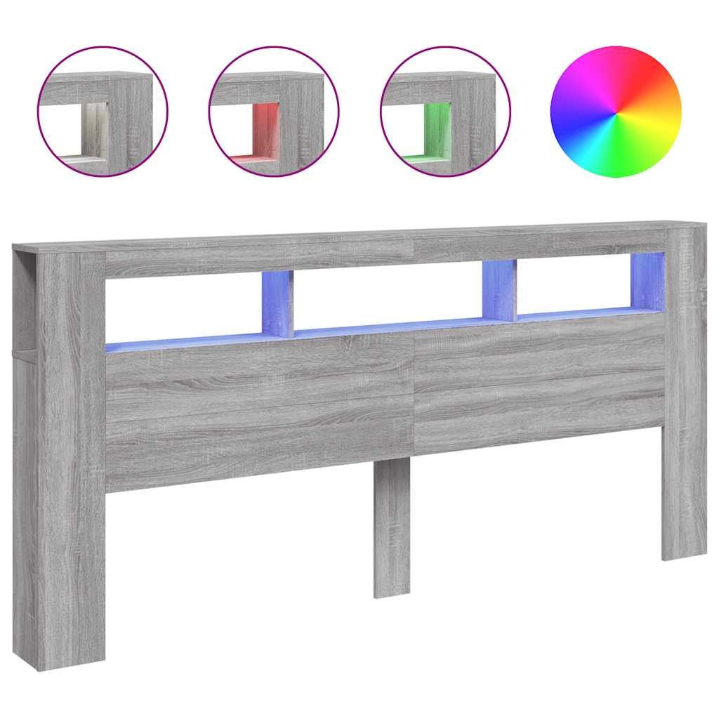 vidaXL LED Headboard Grey Sonoma 220x18,5x103,5 cm Engineered Wood