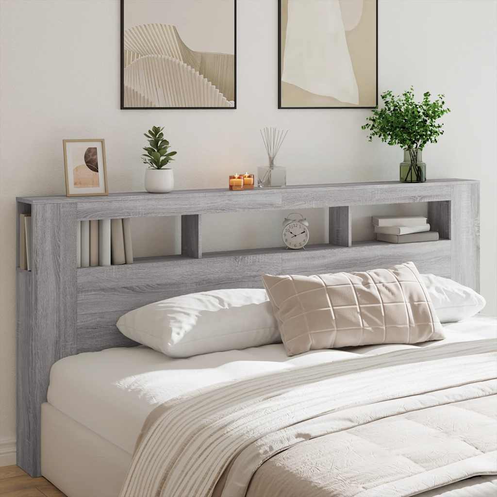 vidaXL LED Headboard Grey Sonoma 220x18,5x103,5 cm Engineered Wood