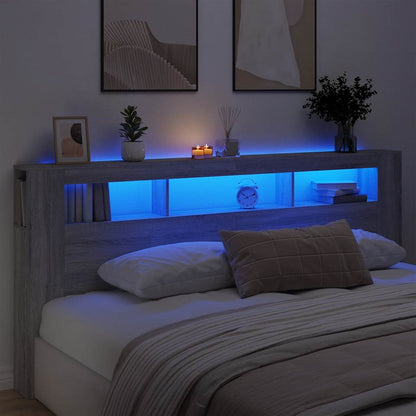 vidaXL LED Headboard Grey Sonoma 220x18,5x103,5 cm Engineered Wood