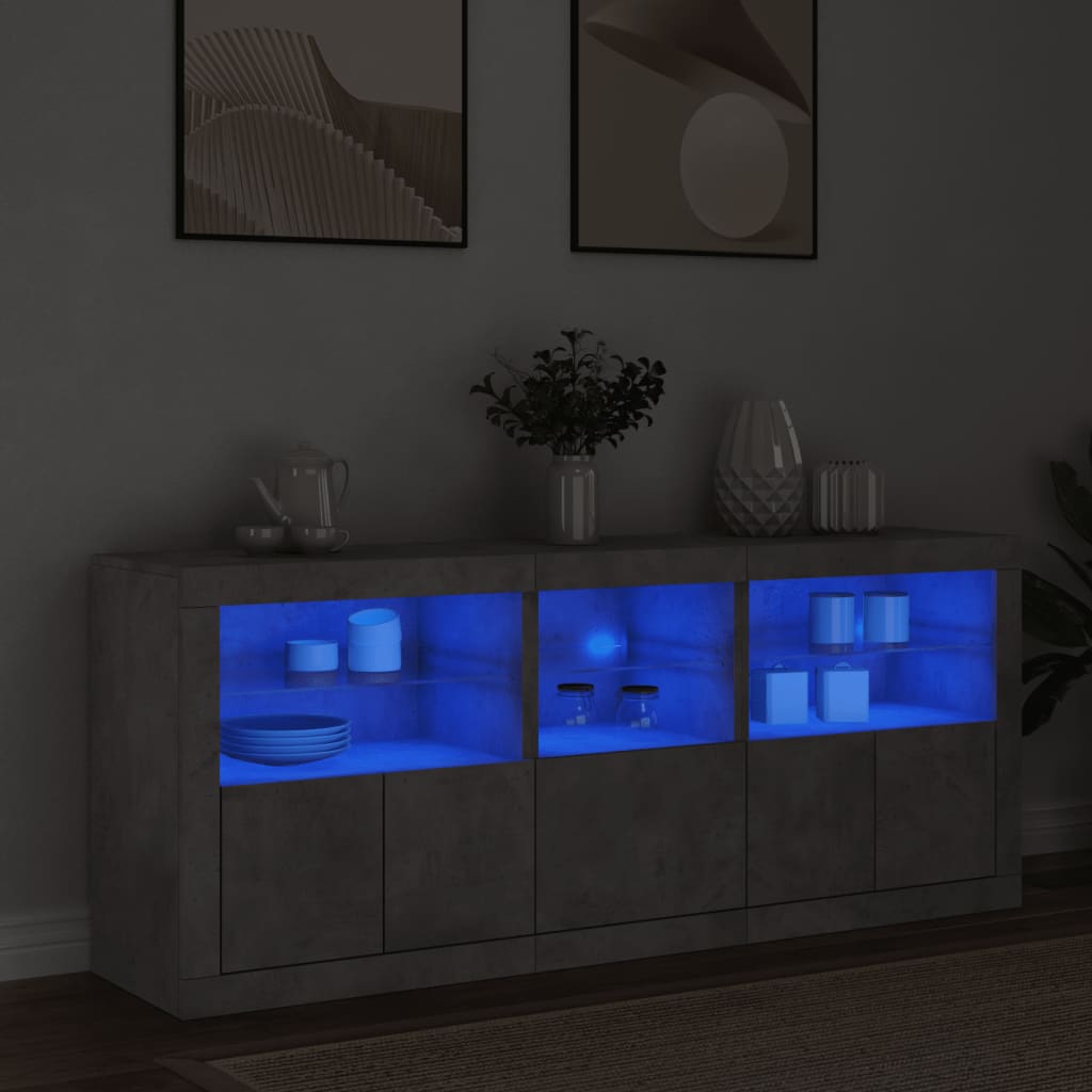 vidaXL Sideboard with LED Lights Concrete Grey 162x37x67 cm