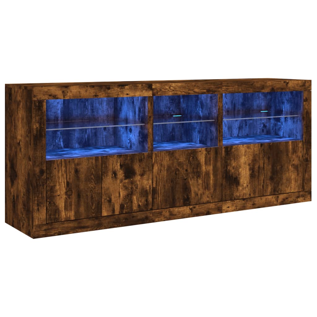 vidaXL Sideboard with LED Lights Smoked Oak 162x37x67 cm