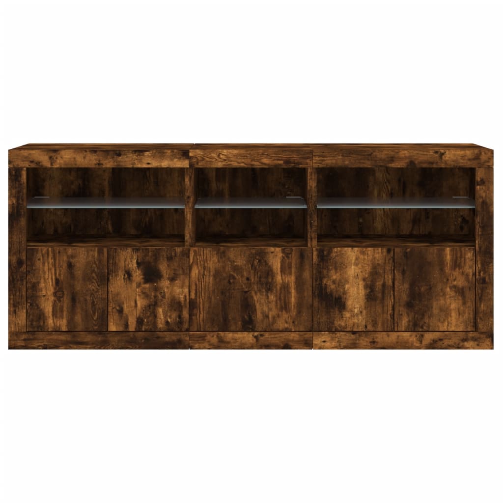 vidaXL Sideboard with LED Lights Smoked Oak 162x37x67 cm