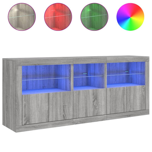 vidaXL Sideboard with LED Lights Grey Sonoma 162x37x67 cm