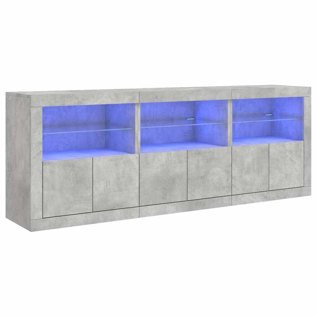 vidaXL Sideboard with LED Lights Concrete Grey 181,5x37x67 cm