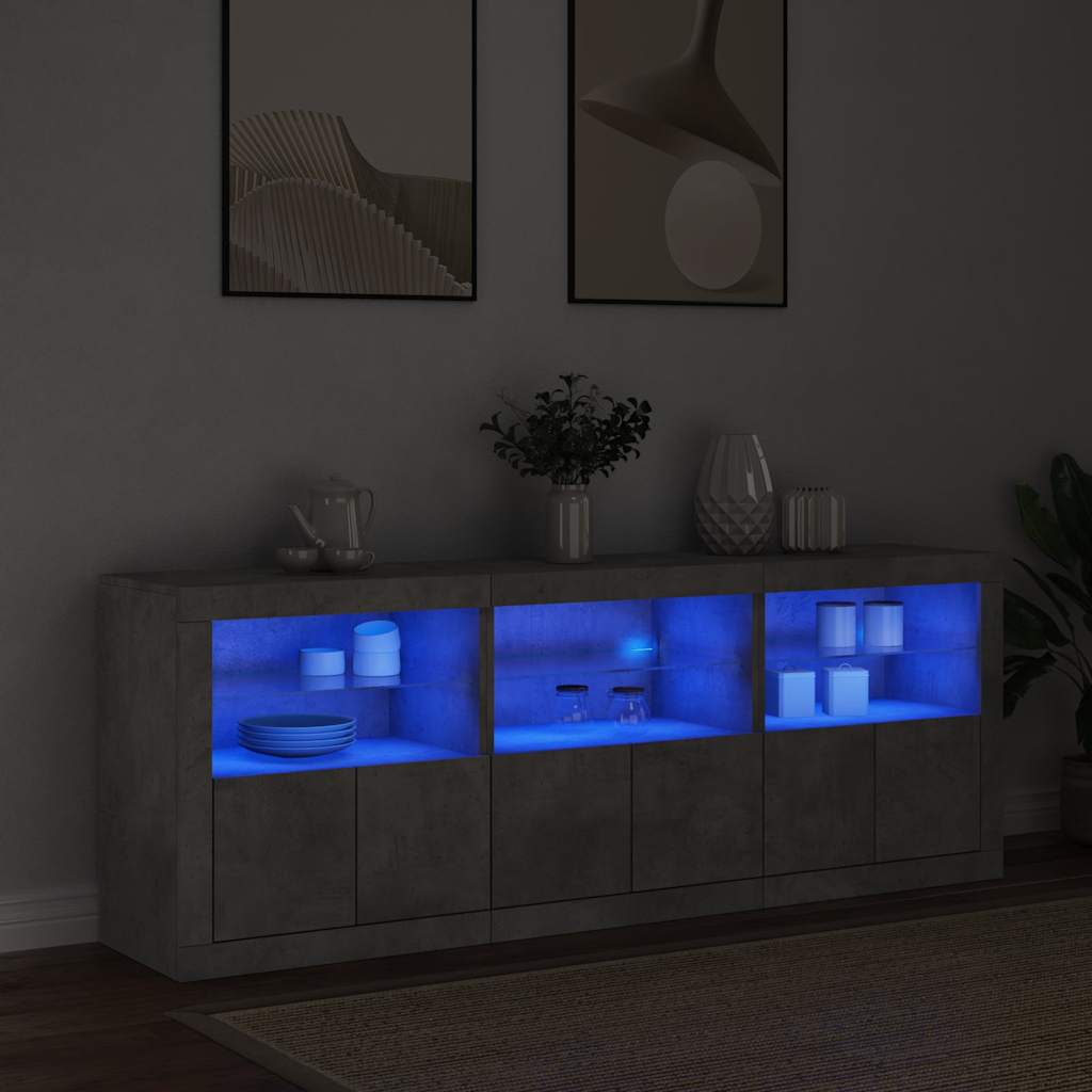vidaXL Sideboard with LED Lights Concrete Grey 181,5x37x67 cm
