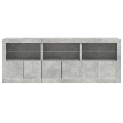 vidaXL Sideboard with LED Lights Concrete Grey 181,5x37x67 cm