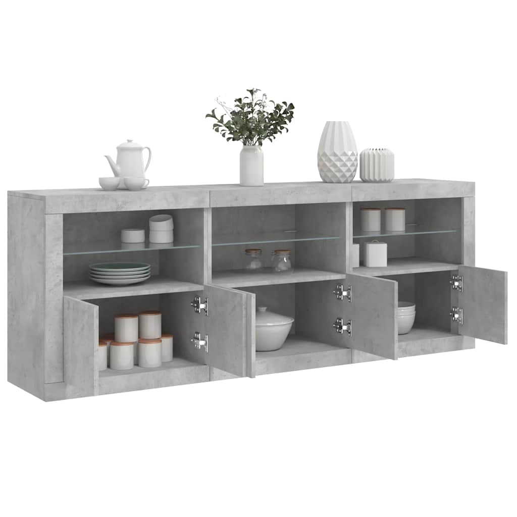 vidaXL Sideboard with LED Lights Concrete Grey 181,5x37x67 cm