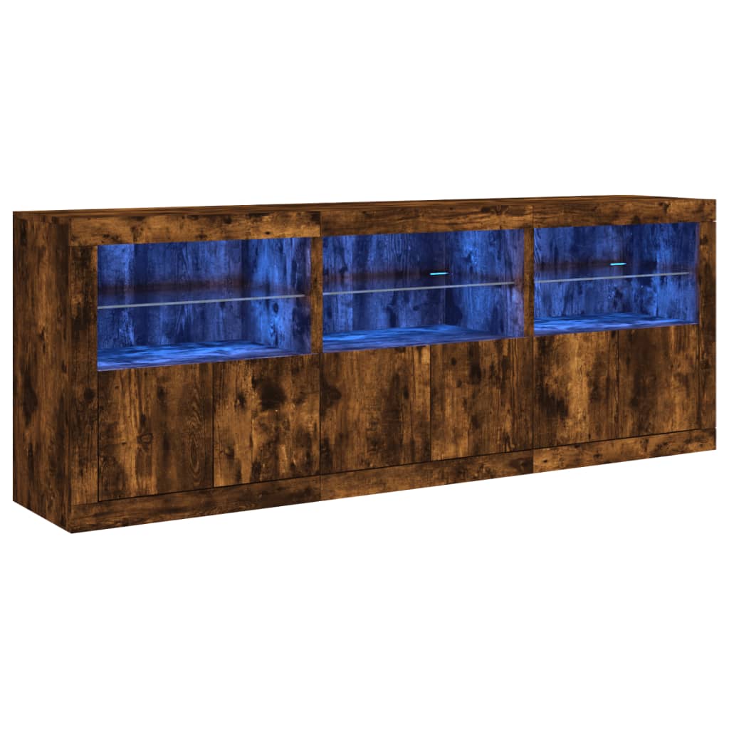 vidaXL Sideboard with LED Lights Smoked Oak 181,5x37x67 cm