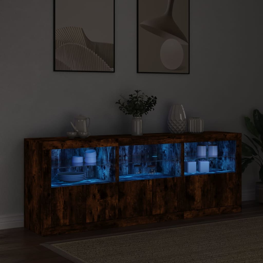 vidaXL Sideboard with LED Lights Smoked Oak 181,5x37x67 cm