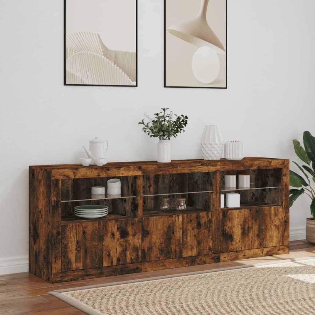 vidaXL Sideboard with LED Lights Smoked Oak 181,5x37x67 cm