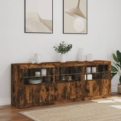 vidaXL Sideboard with LED Lights Smoked Oak 181,5x37x67 cm