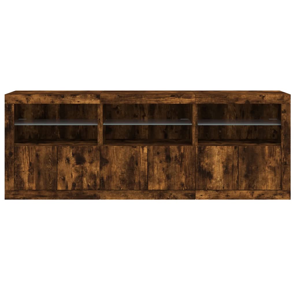 vidaXL Sideboard with LED Lights Smoked Oak 181,5x37x67 cm