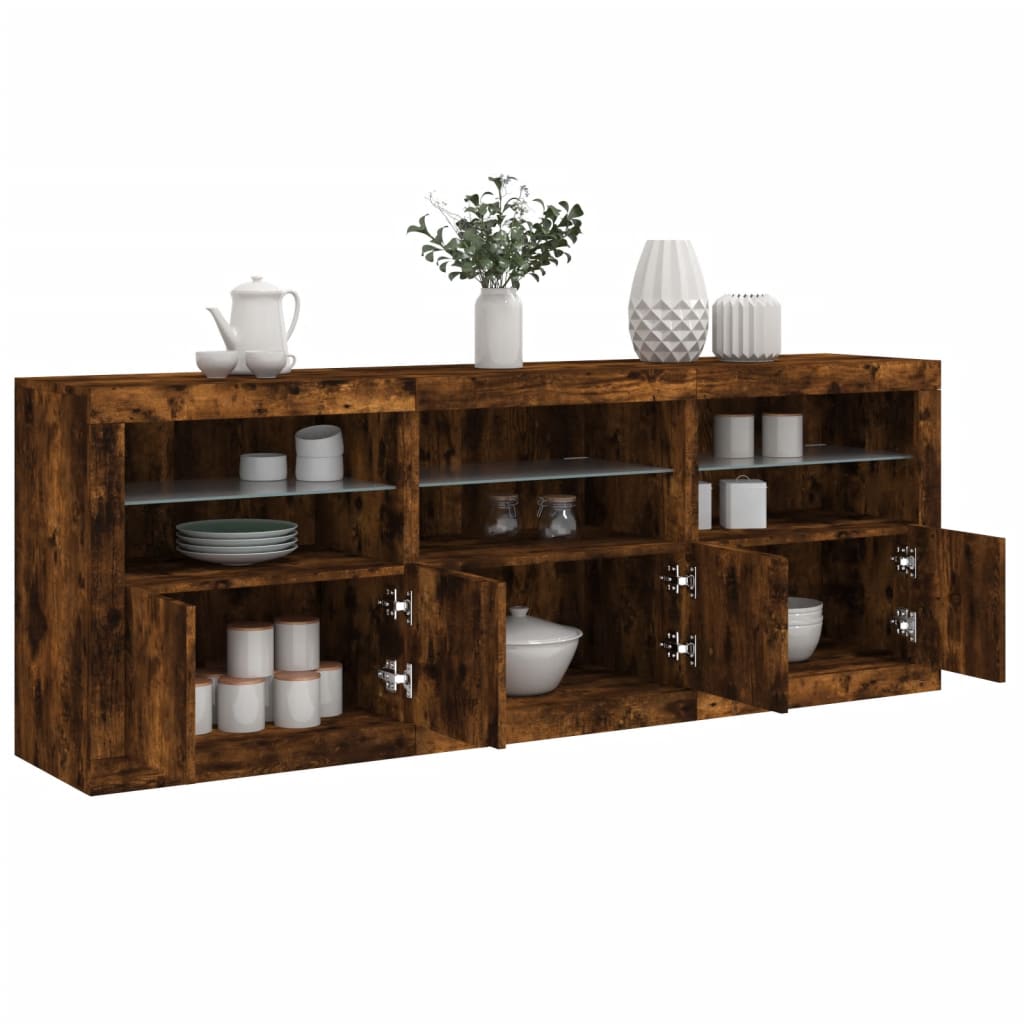 vidaXL Sideboard with LED Lights Smoked Oak 181,5x37x67 cm