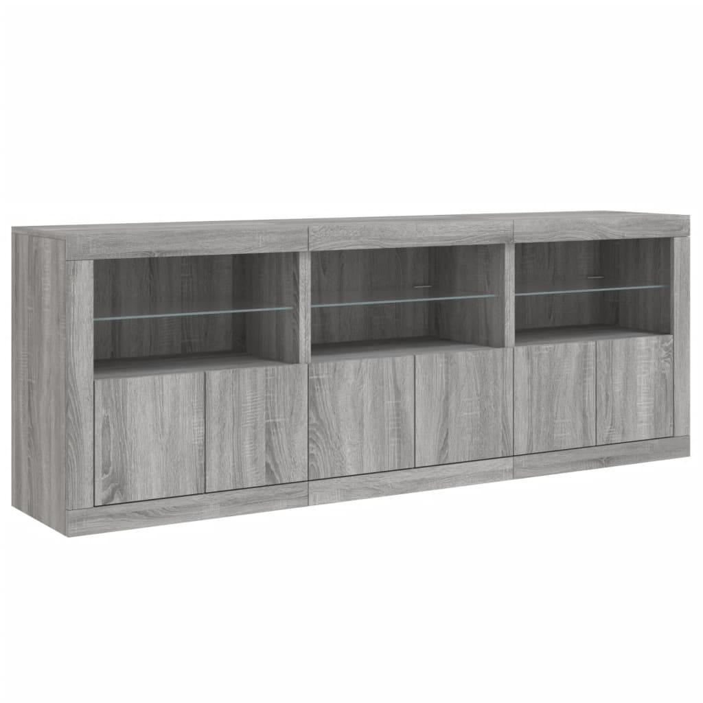 vidaXL Sideboard with LED Lights Grey Sonoma 181.5x37x67 cm