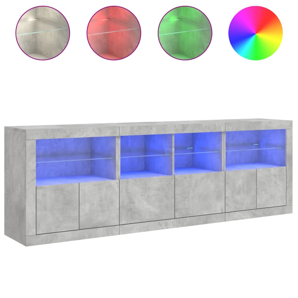 vidaXL Sideboard with LED Lights Concrete Grey 202x37x67 cm