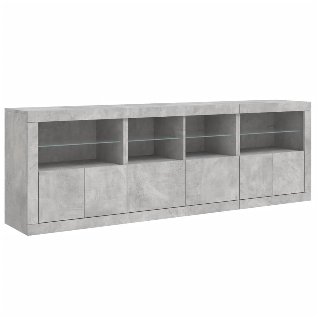 vidaXL Sideboard with LED Lights Concrete Grey 202x37x67 cm