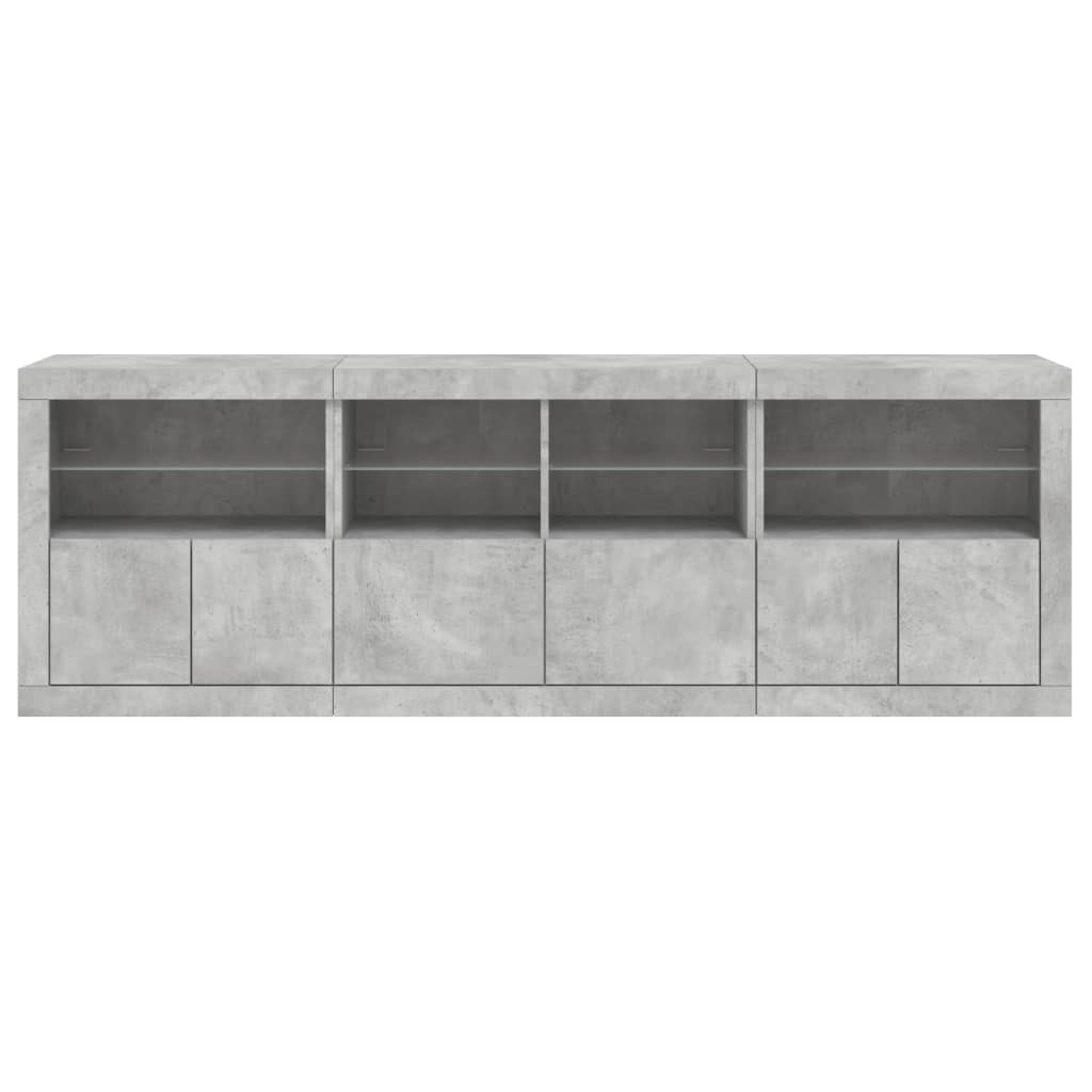 vidaXL Sideboard with LED Lights Concrete Grey 202x37x67 cm