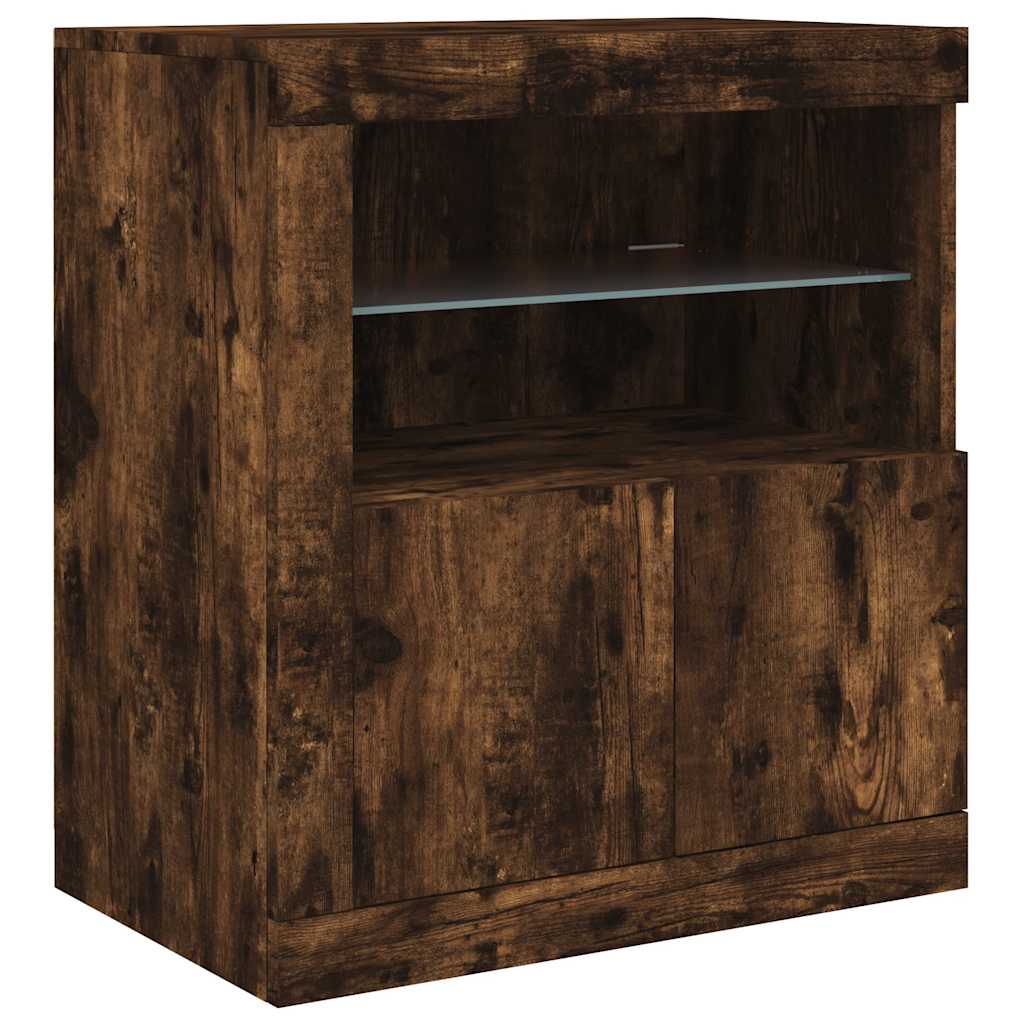 vidaXL Sideboard with LED Lights Smoked Oak 202x37x67 cm