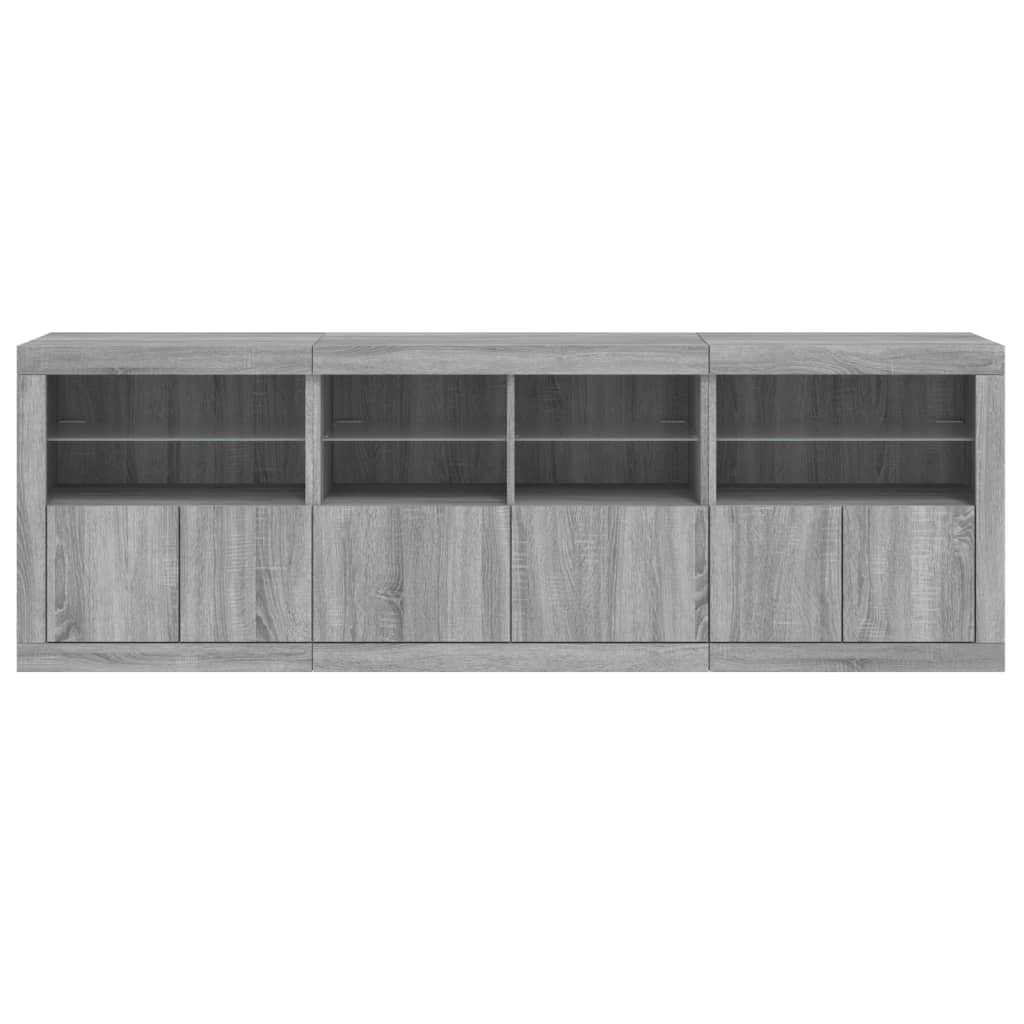 vidaXL Sideboard with LED Lights Grey Sonoma 202x37x67 cm