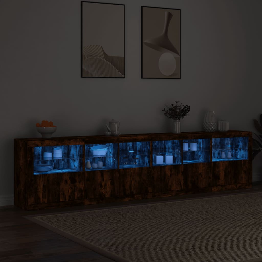 vidaXL Sideboard with LED Lights Smoked Oak 283x37x67 cm