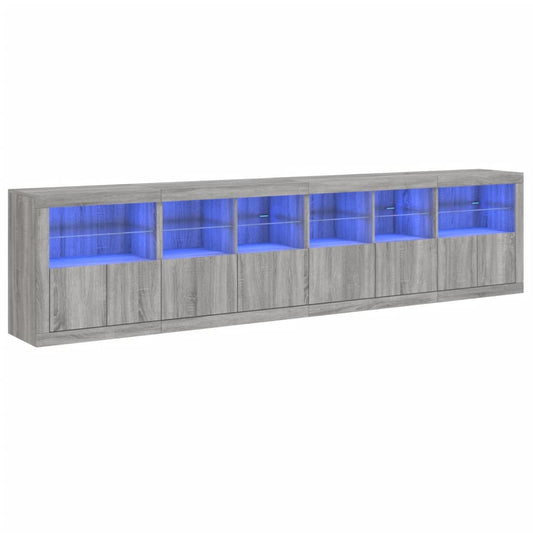 vidaXL Sideboard with LED Lights Grey Sonoma 283x37x67 cm