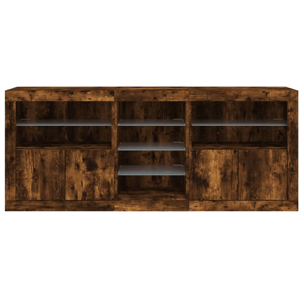 vidaXL Sideboard with LED Lights Smoked Oak 162x37x67 cm
