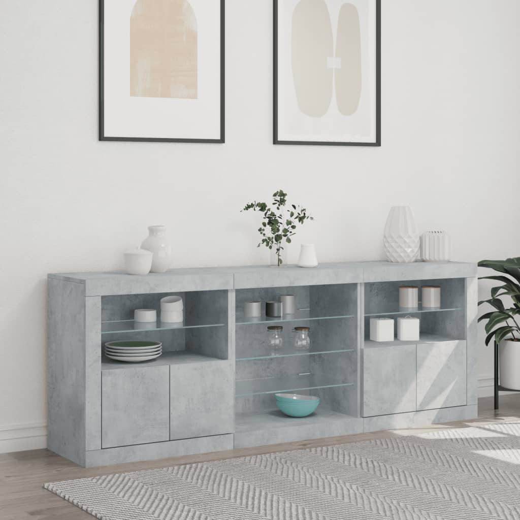 vidaXL Sideboard with LED Lights Concrete Grey 181,5x37x67 cm
