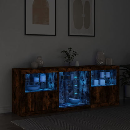 vidaXL Sideboard with LED Lights Smoked Oak 181,5x37x67 cm