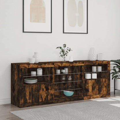 vidaXL Sideboard with LED Lights Smoked Oak 181,5x37x67 cm