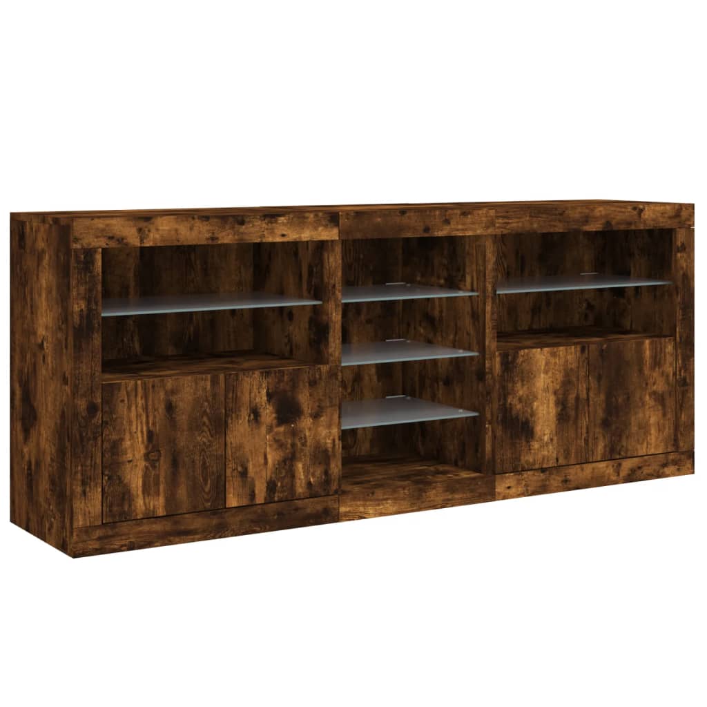vidaXL Sideboard with LED Lights Smoked Oak 181,5x37x67 cm