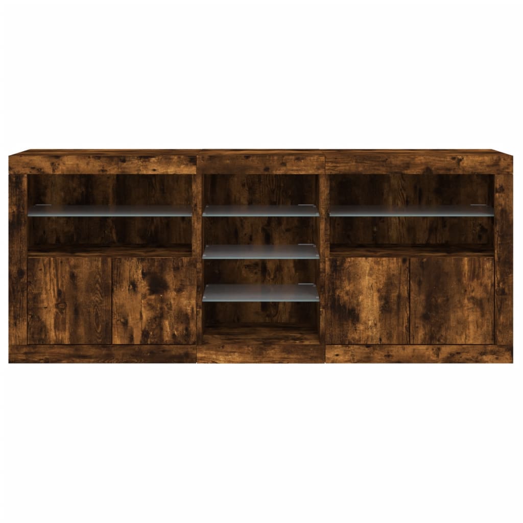 vidaXL Sideboard with LED Lights Smoked Oak 181,5x37x67 cm