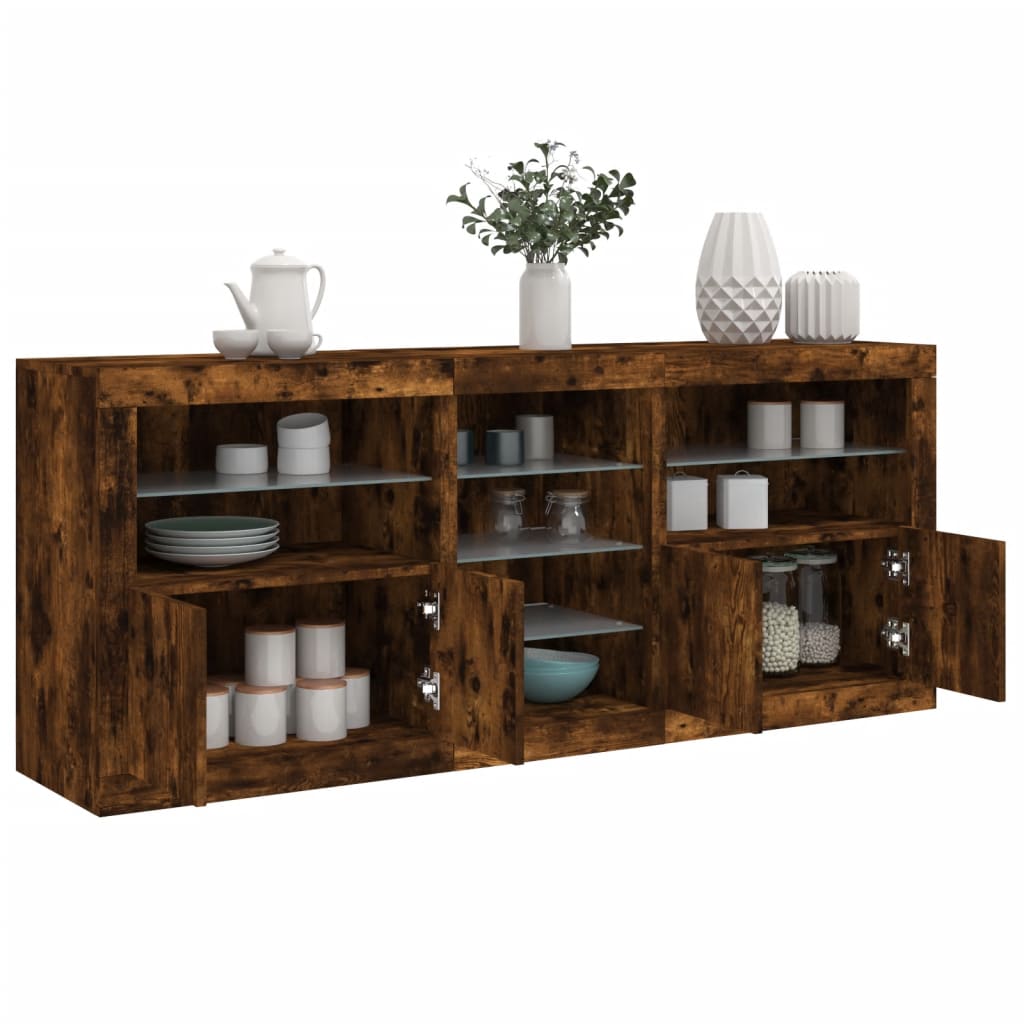 vidaXL Sideboard with LED Lights Smoked Oak 181,5x37x67 cm
