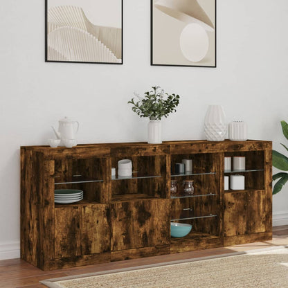 vidaXL Sideboard with LED Lights Smoked Oak 164x37x67 cm