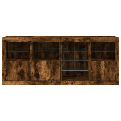 vidaXL Sideboard with LED Lights Smoked Oak 164x37x67 cm