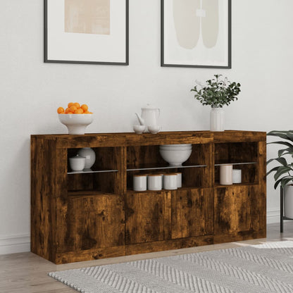 vidaXL Sideboard with LED Lights Smoked Oak 142,5x37x67 cm