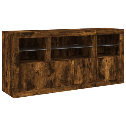 vidaXL Sideboard with LED Lights Smoked Oak 142,5x37x67 cm