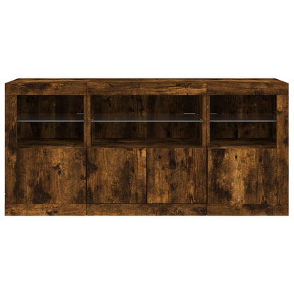 vidaXL Sideboard with LED Lights Smoked Oak 142.5x37x67 cm
