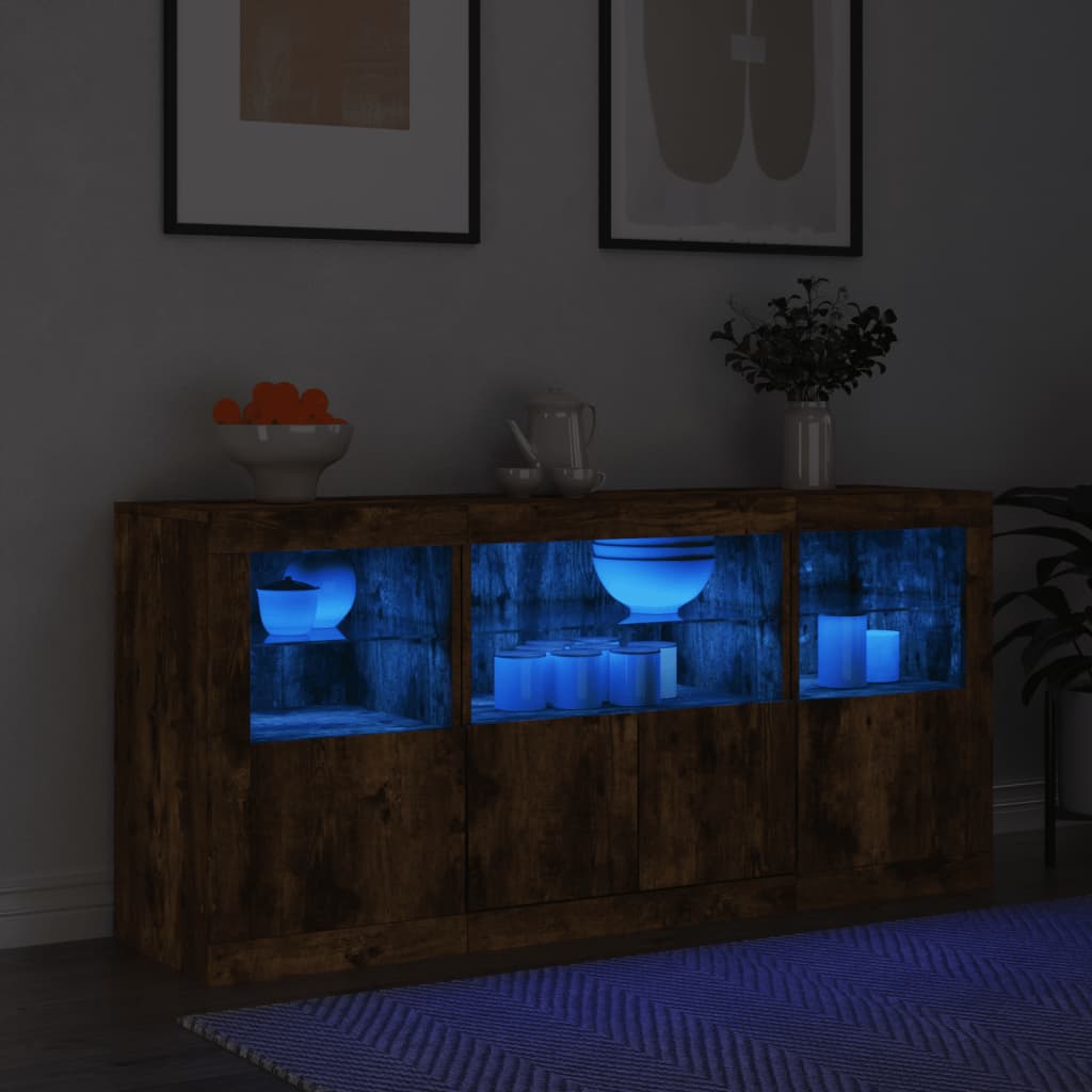 vidaXL Sideboard with LED Lights Smoked Oak 142,5x37x67 cm