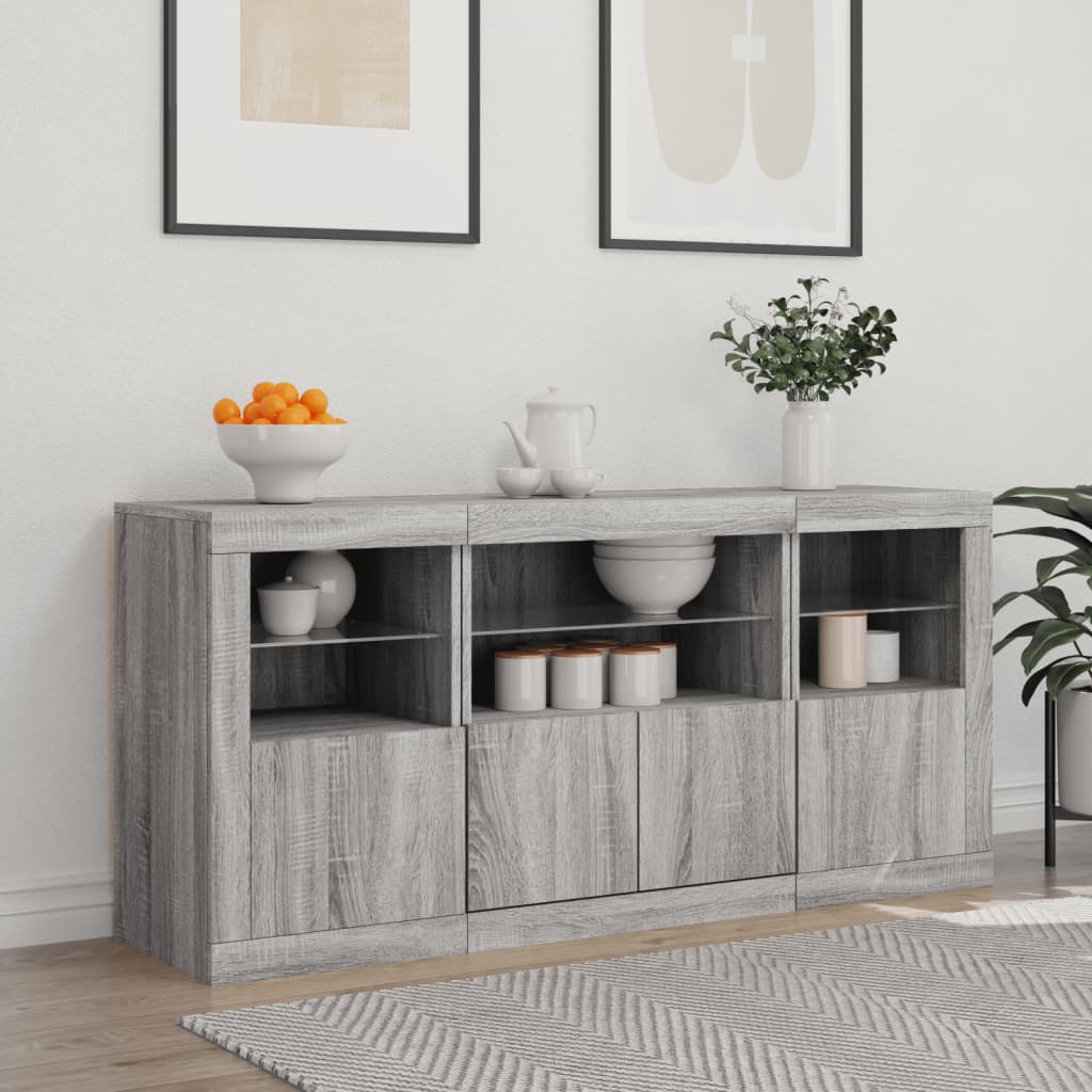 vidaXL Sideboard with LED Lights Grey Sonoma 142,5x37x67 cm