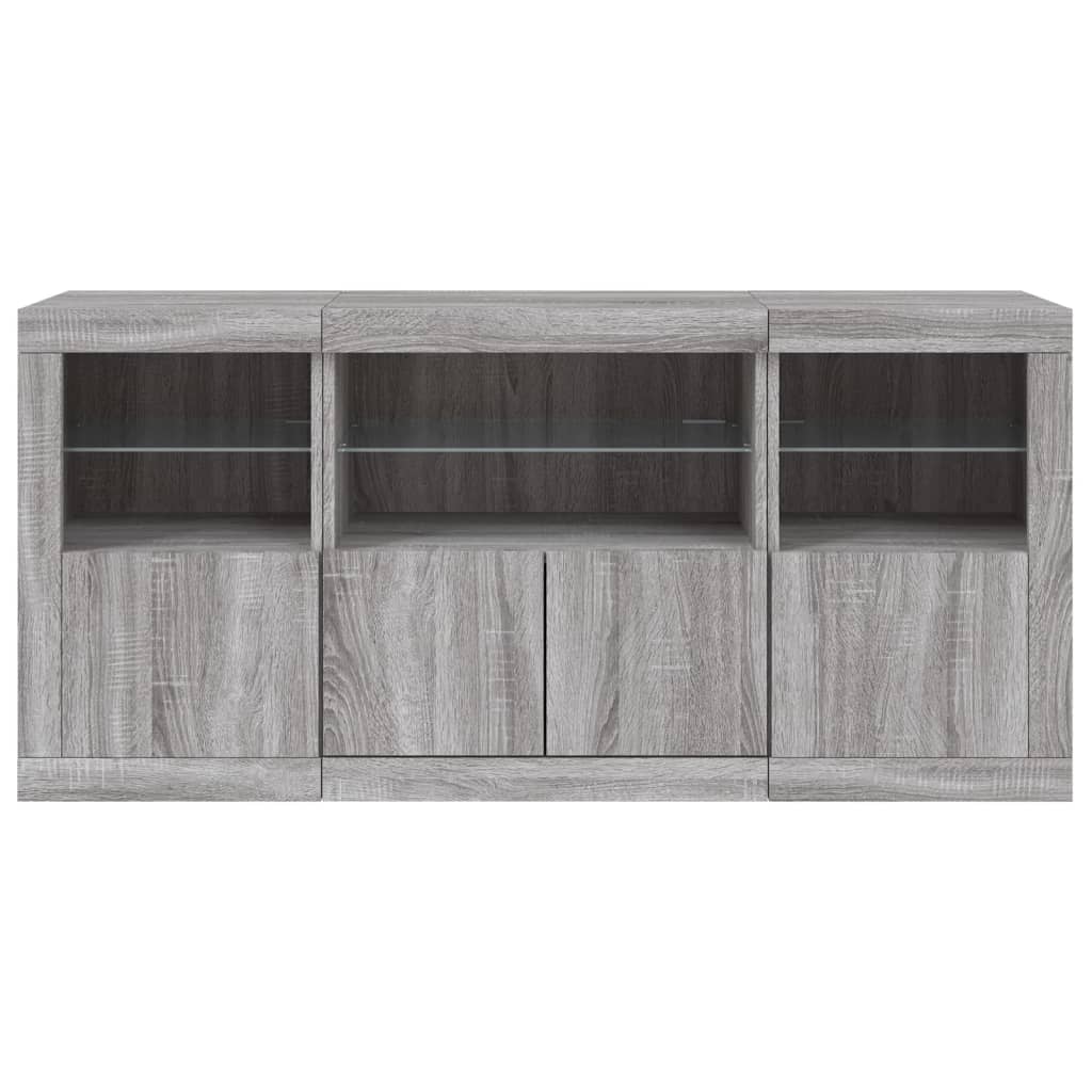 vidaXL Sideboard with LED Lights Grey Sonoma 142,5x37x67 cm